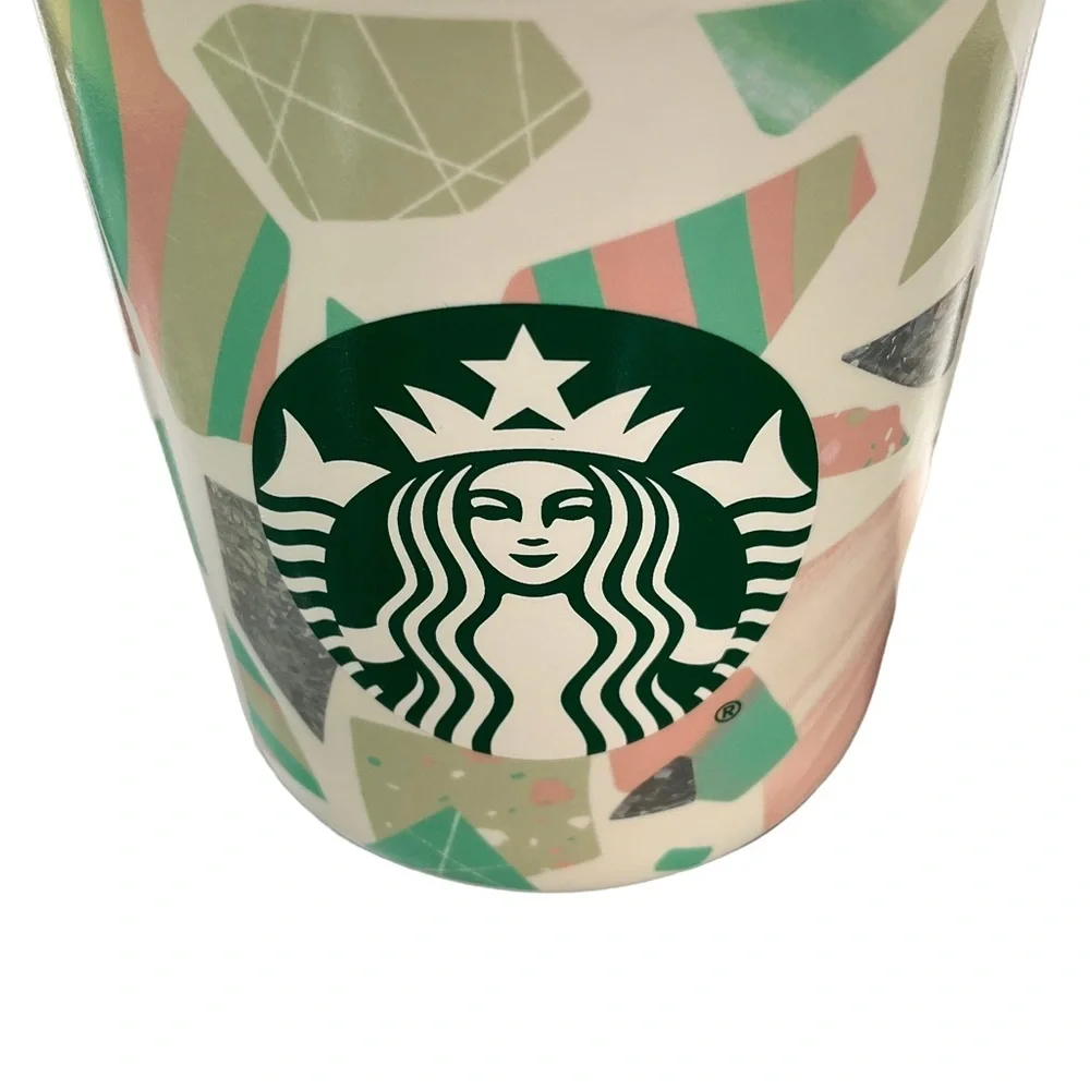 Starbucks 2019 Confetti Foil Geometric Pink Green Ceramic Coffee Mug 12oz - Picture 5 of 14